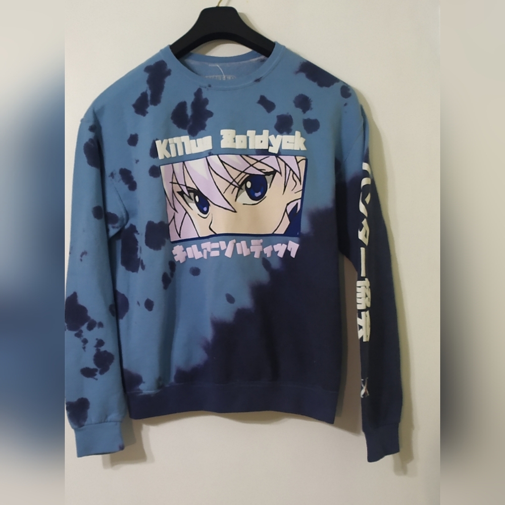 HunterX Hunter Killua close up puff print on 45 degree split Dye sweatshirt. M